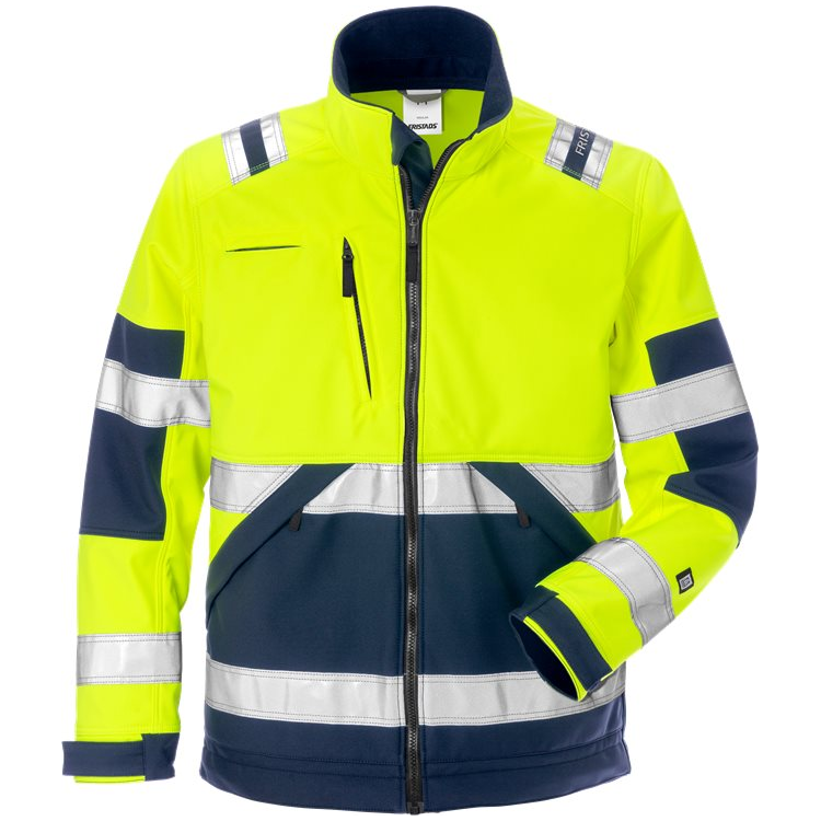 FRISTADS Hi Vis Softshelljack Klasse 2 4083 Wyh Yellow Softshell Hi-Vis geel/marineblauw / XS,Hi-Vis geel/marineblauw / S,Hi-Vis geel/marineblauw / M,Hi-Vis geel/marineblauw / L,Hi-Vis geel/marineblauw / XL,Hi-Vis geel/marineblauw / 2XL,Hi-Vis geel/marineblauw / 3XL,Hi-Vis geel/marineblauw / 4XL