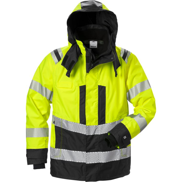 FRISTADS Hi Vis Airtech® Shelljack Klasse 3 4515 Gtt Green Yellow Jacks Hi-Vis geel/zwart / XS,Hi-Vis geel/zwart / S,Hi-Vis geel/zwart / M,Hi-Vis geel/zwart / L,Hi-Vis geel/zwart / XL,Hi-Vis geel/zwart / 2XL,Hi-Vis geel/zwart / 3XL