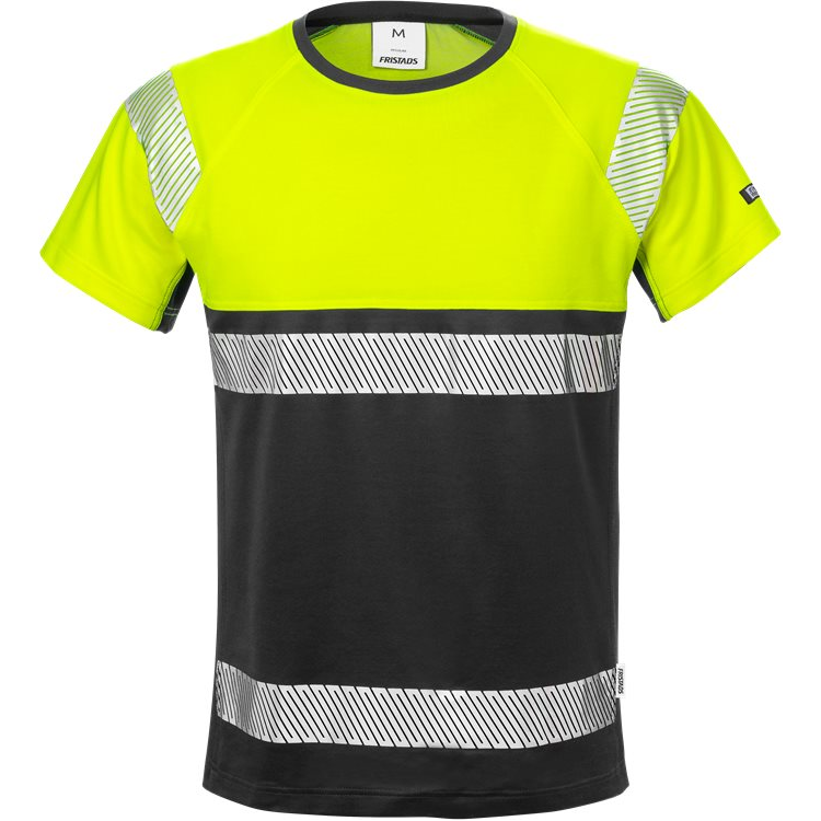 FRISTADS Hi Vis T-Shirt Klasse 1 7518 Thv Yellow T-shirts/Poloshirts Hi-Vis geel/zwart / XS,Hi-Vis geel/zwart / S,Hi-Vis geel/zwart / M,Hi-Vis geel/zwart / L,Hi-Vis geel/zwart / XL,Hi-Vis geel/zwart / 2XL,Hi-Vis geel/zwart / 3XL