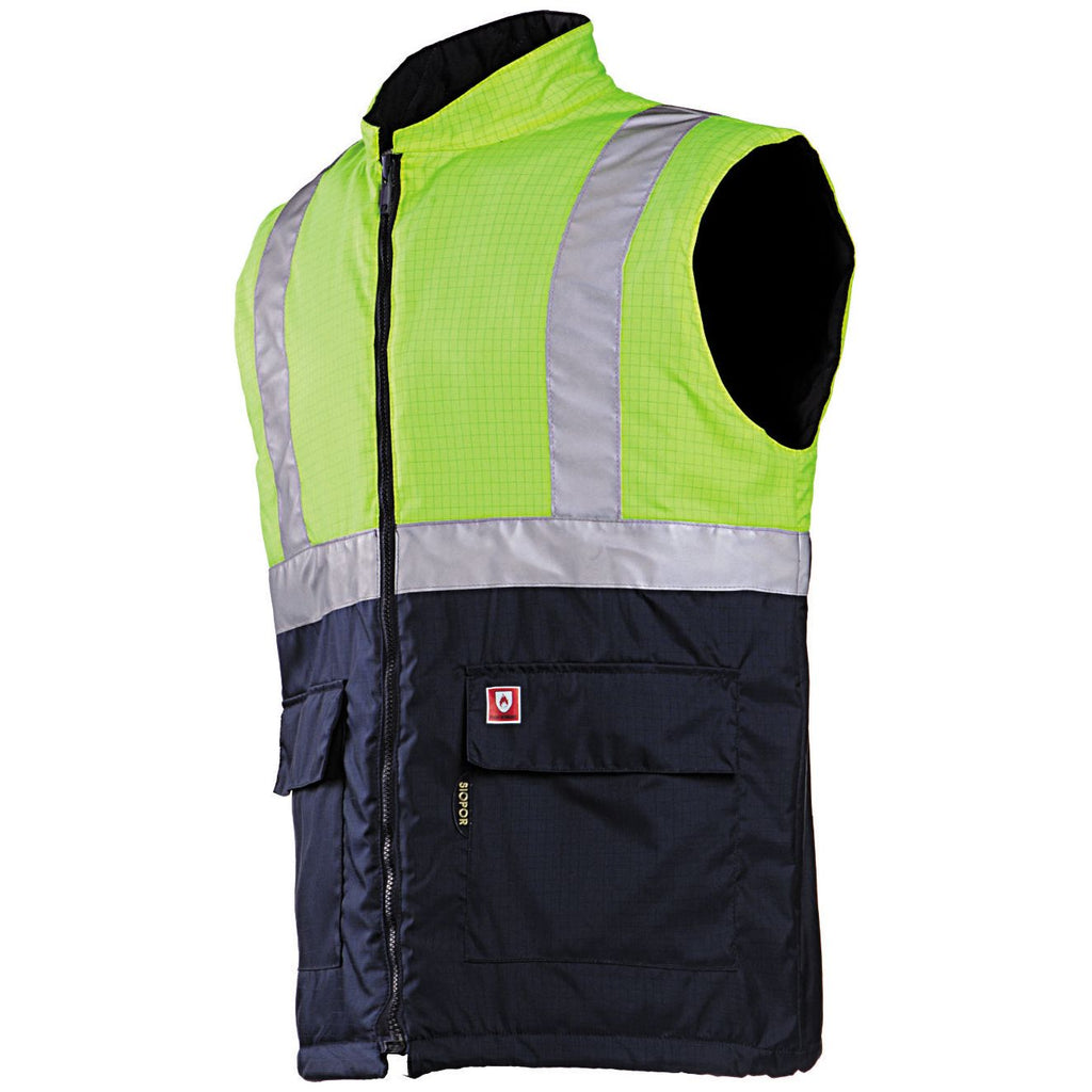 Sioen Sioen 1666 Bravone bodywarmer Black Bodywarmer fluo geel/marineblauw / S,fluo geel/marineblauw / M,fluo geel/marineblauw / L,fluo geel/marineblauw / XL,fluo geel/marineblauw / XXL,fluo geel/marineblauw / 3XL,fluo geel/marineblauw / 4XL